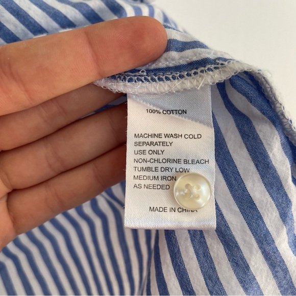Trovata Birds of Paradise Carla High Neck Blouse Blue White Striped Top XS - Picture 11 of 15